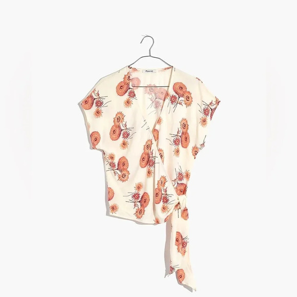 MADEWELL NWOT Dutch Dandelions Sash Tie Wrap Top in Twiggy Parchment - Picture 4 of 8